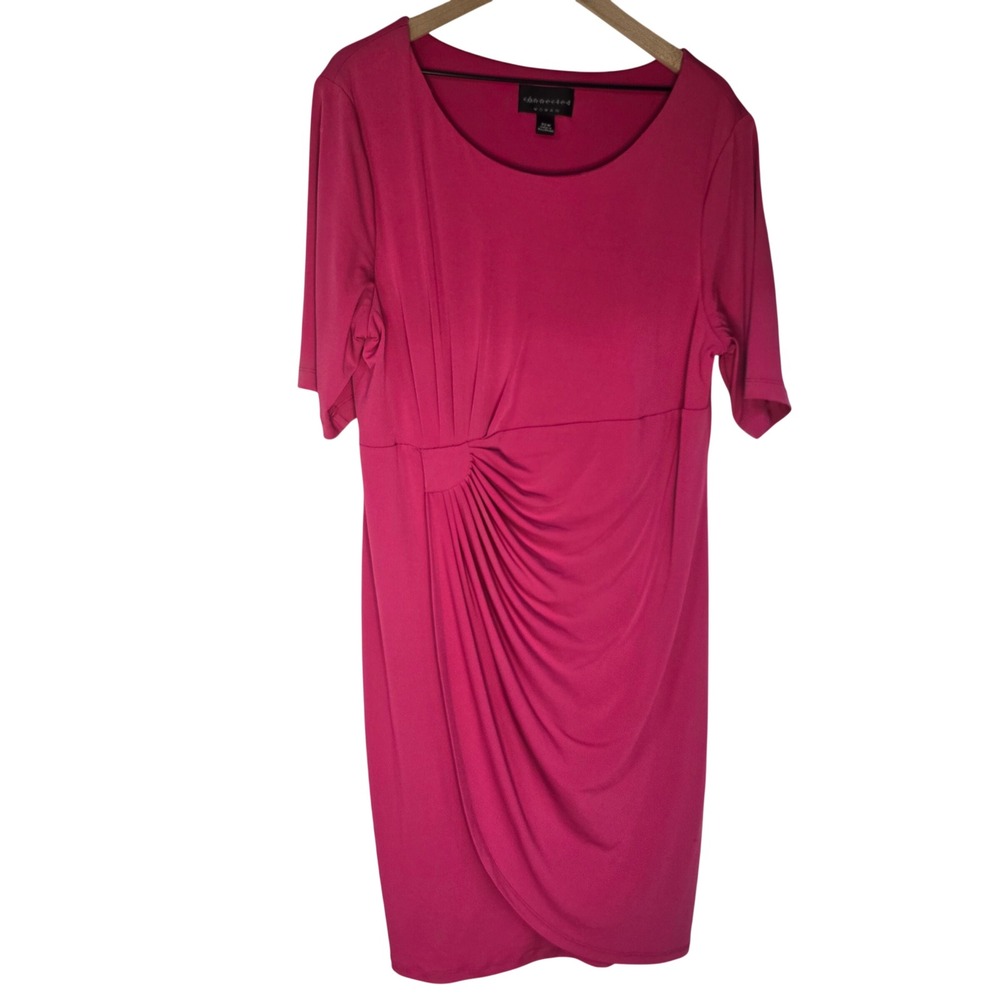 Connected Woman Ruched Sheath Dress Women 20W Fuchsia Pink Polyester Stretch